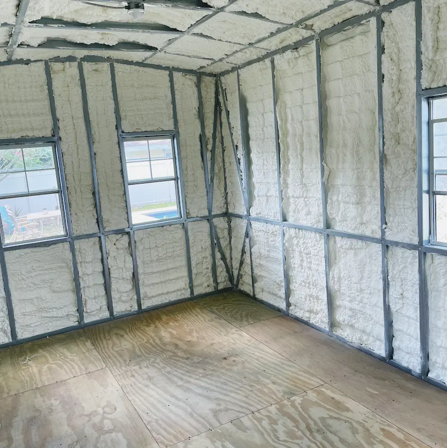 Closed-cell spray foam insulation applied to wall cavities in a residential project in Mamakating
